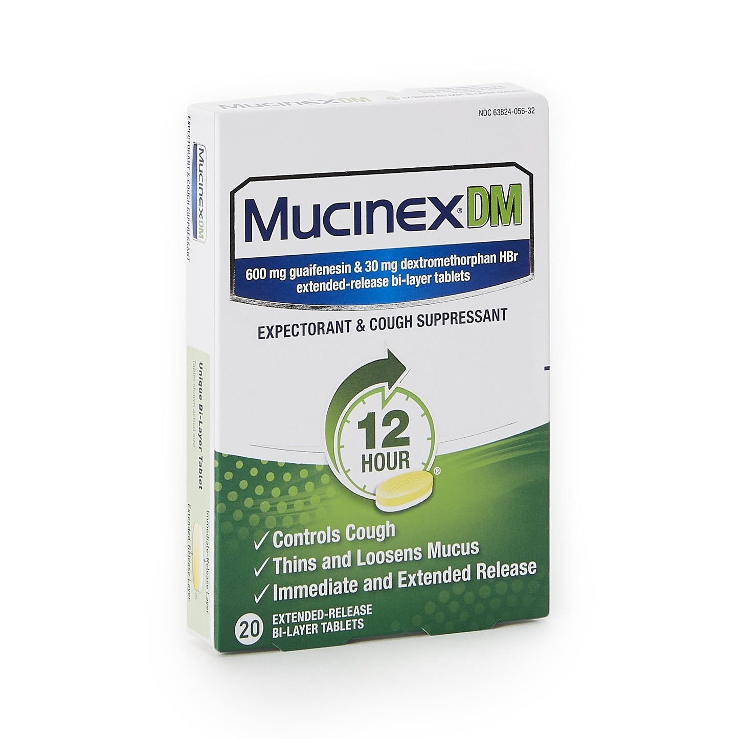 Cold and Cough Relief Mucinex DM 600 mg - 30 mg Strength Tablet 20 per Box, Packaging Type- Box