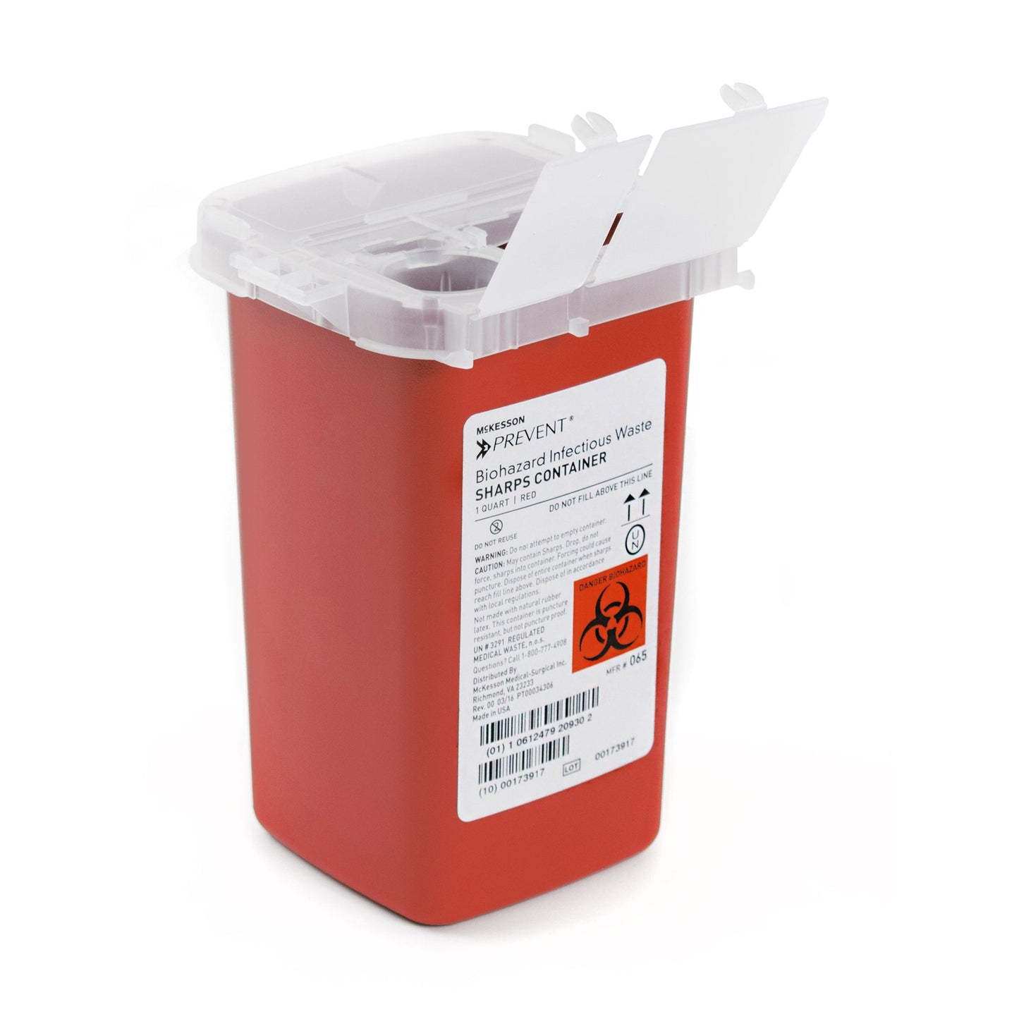 Sharps Container McKesson Prevent Red Base 6-1/4 H X 4-1/4 W X 4-1/4 D Inch Vertical Entry 0.25 Gallon, Packaging Type- Each