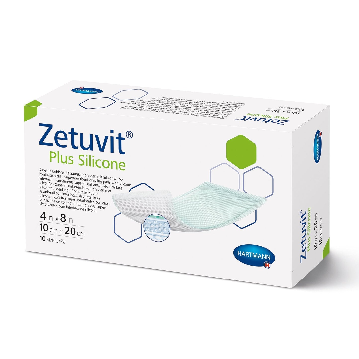 Super Absorbent Dressing Zetuvit Plus Silicone Non-Bordered Nonadhesive 4 X 8 Inch Rectangle, Packaging Type- Each