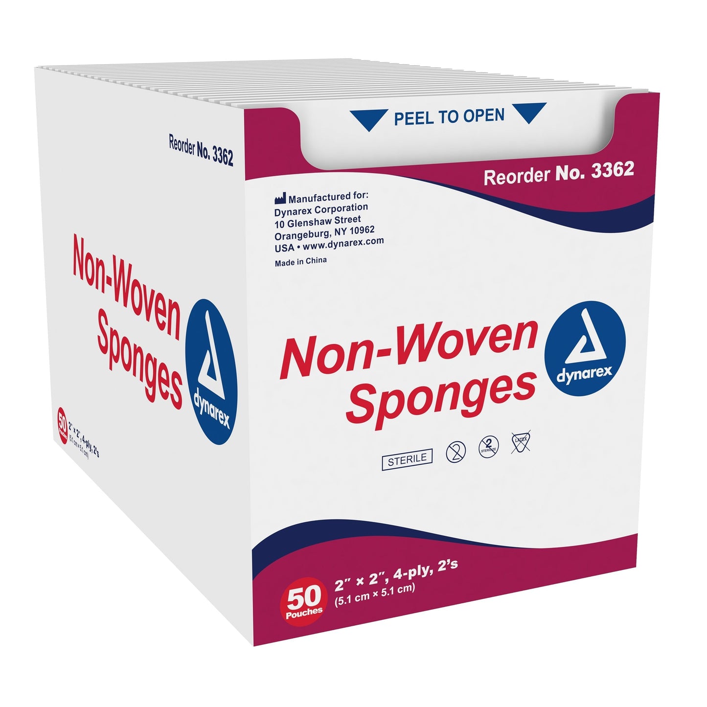 Nonwoven Sponge Dynarex 2 X 2 Inch 4-Ply Sterile 2 per Pack, Packaging Type- Box