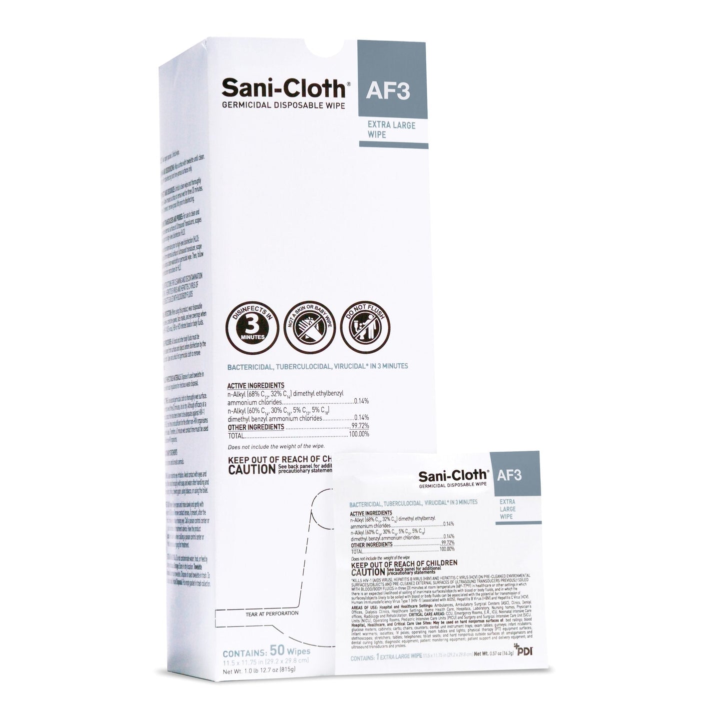 Sani-Cloth AF3 Surface Disinfectant Cleaner Premoistened Germicidal Manual Pull Wipe 50 Count Individual Packet Mild Scent NonSterile