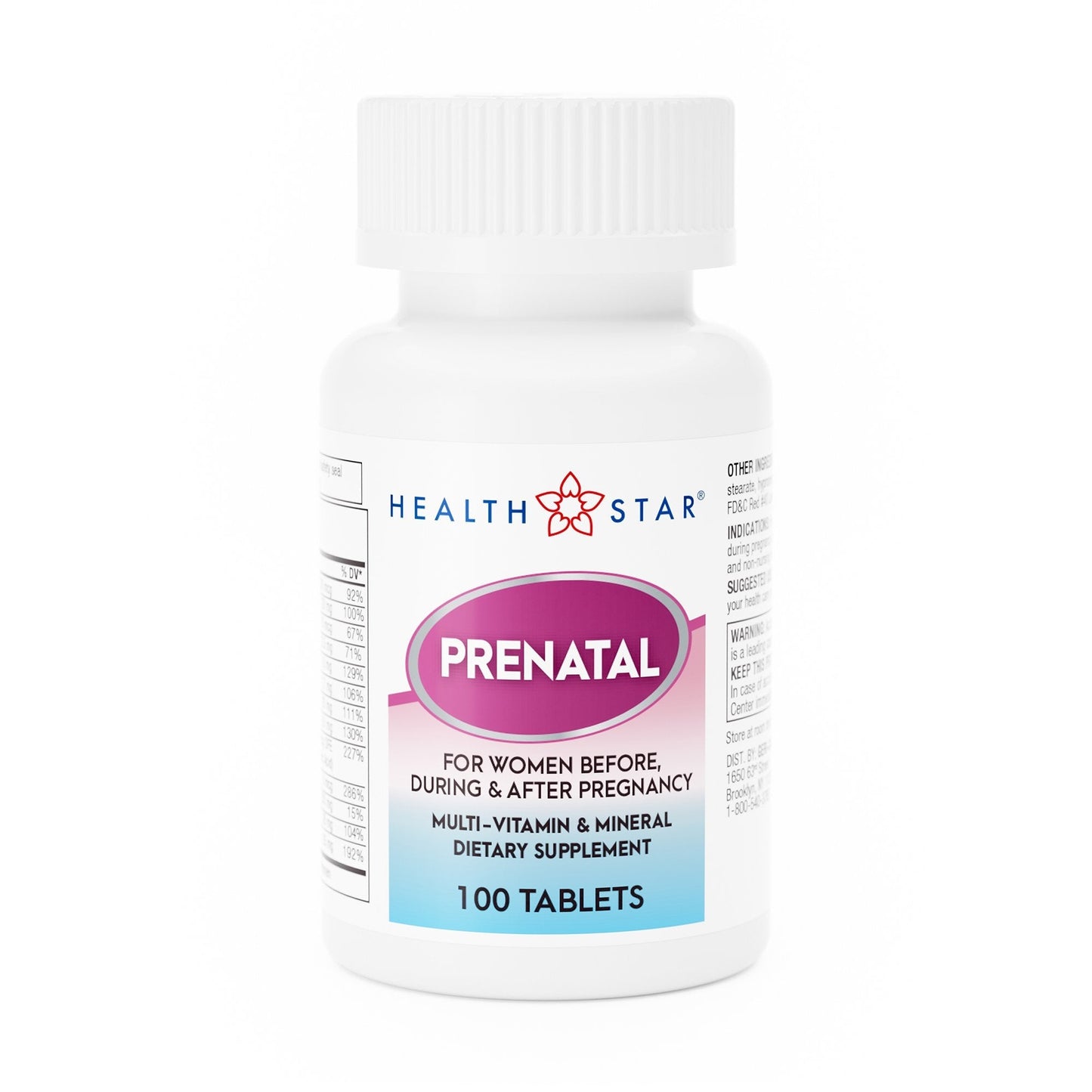 Prenatal Vitamin Supplement HealthStar Tablet 100 per Bottle, Packaging Type- Case