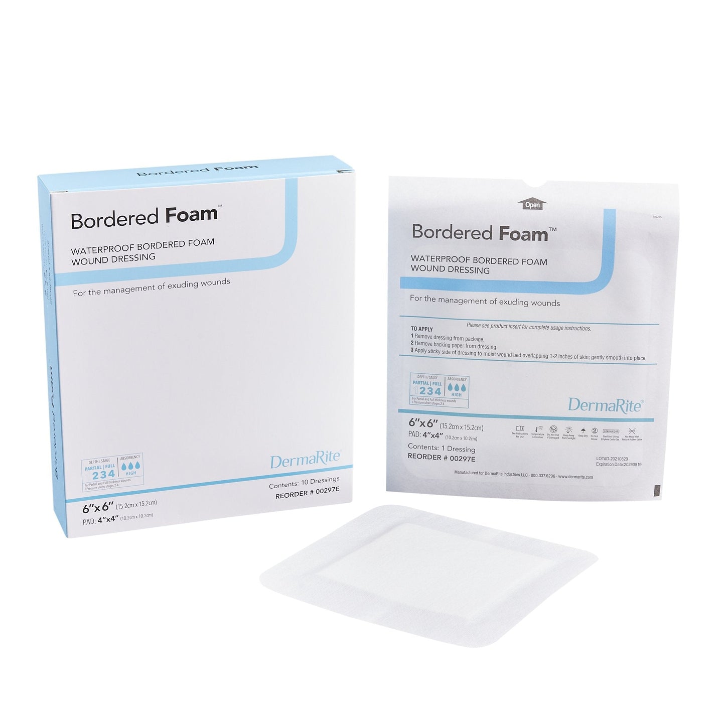 Foam Dressing BorderedFoam 6 X 6 Inch With Border Waterproof Backing Nonacrylic Adhesive Square Sterile, Packaging Type- Each
