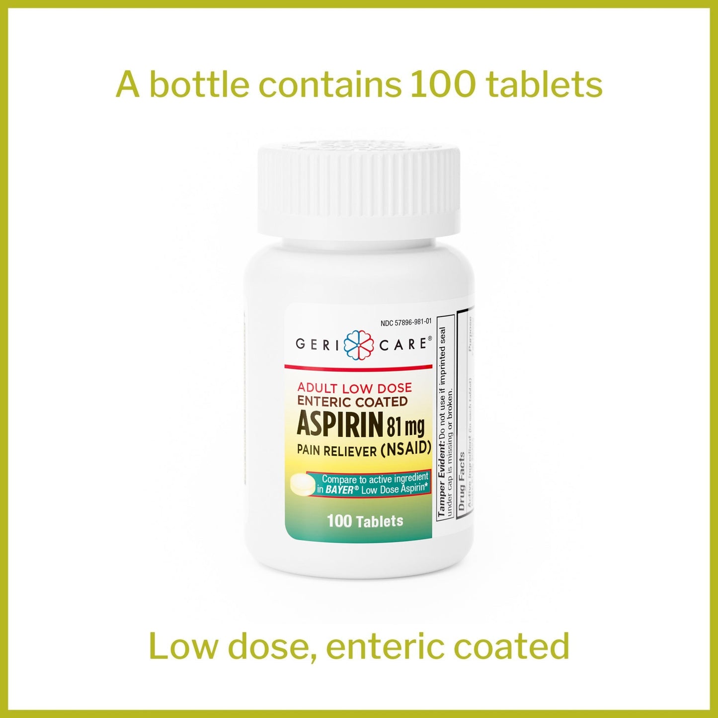 Pain Relief McKesson Brand 81 mg Strength Aspirin Tablet 100 per Bottle, Packaging Type- Case