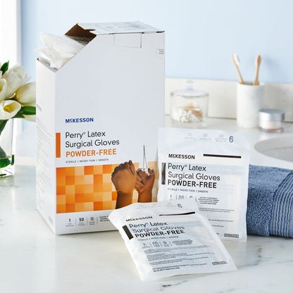 Surgical Glove McKesson Perry Size 6 Sterile Latex Standard Cuff Length Smooth Brown Not Chemo Approved, Packaging Type- Box