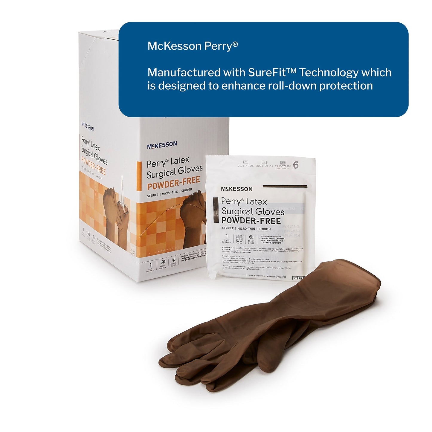 Surgical Glove McKesson Perry Size 6 Sterile Latex Standard Cuff Length Smooth Brown Not Chemo Approved, Packaging Type- Box