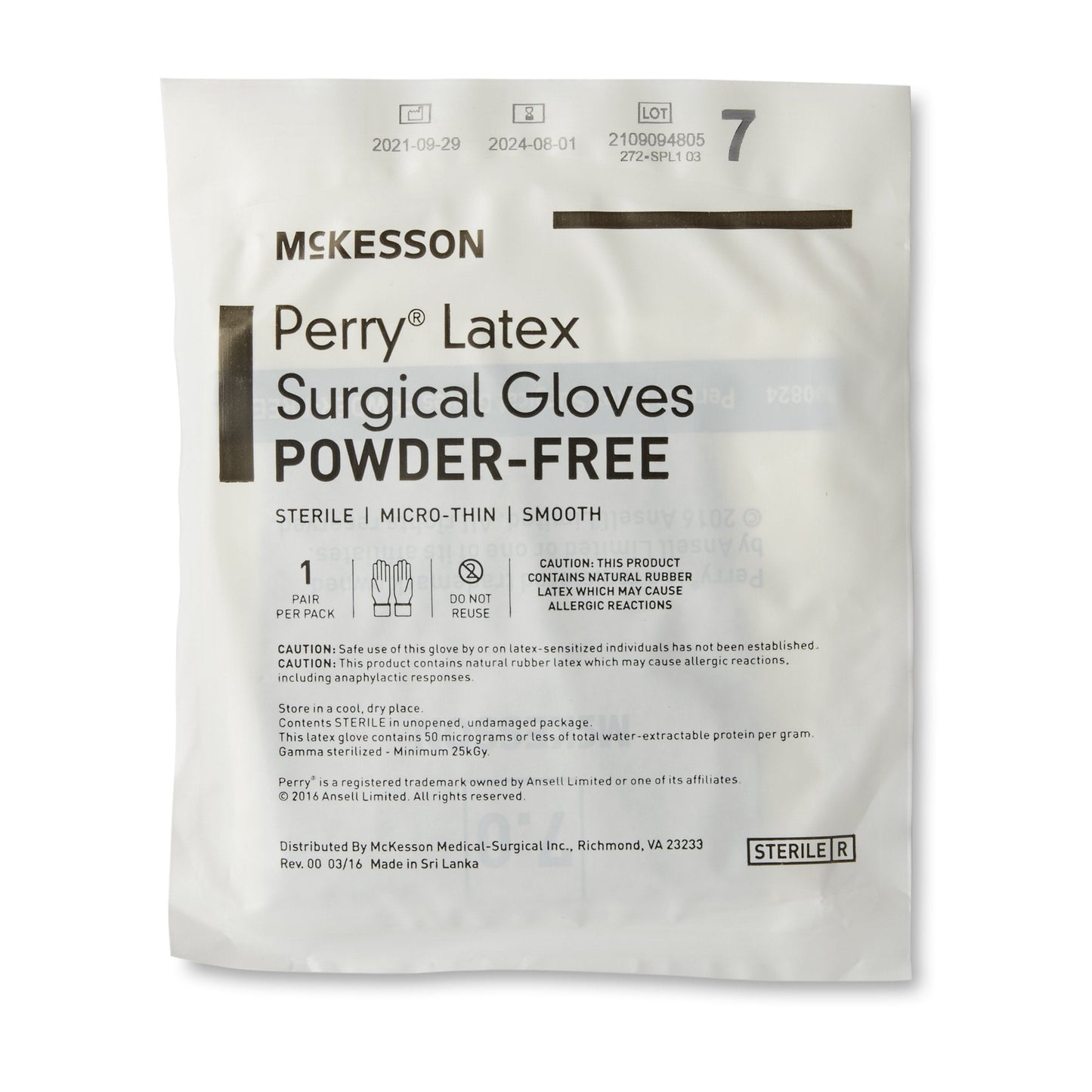 Surgical Glove McKesson Perry Size 7 Sterile Latex Standard Cuff Length Smooth Brown Not Chemo Approved, Packaging Type- Box