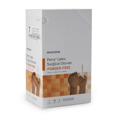 Surgical Glove McKesson Perry Size 7 Sterile Latex Standard Cuff Length Smooth Brown Not Chemo Approved, Packaging Type- Box