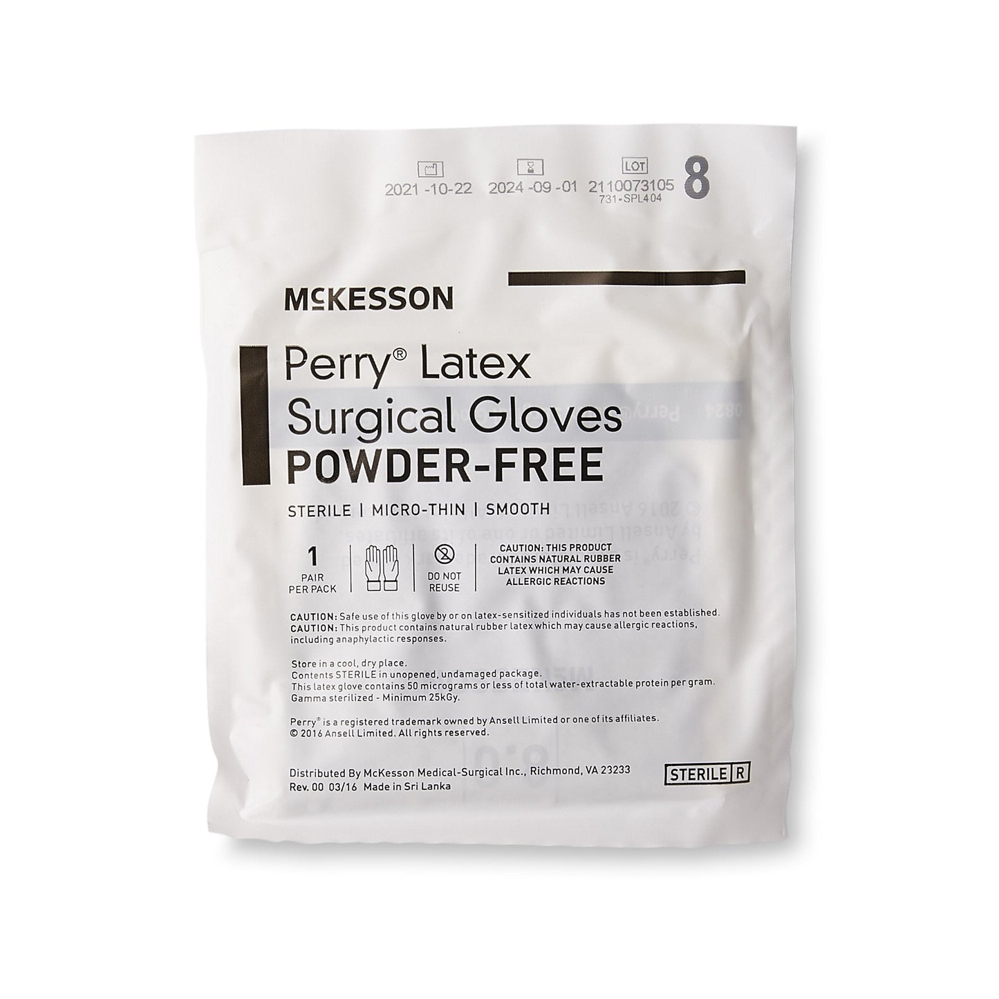 Surgical Glove McKesson Perry Size 8 Sterile Latex Standard Cuff Length Smooth Brown Not Chemo Approved, Packaging Type- Box