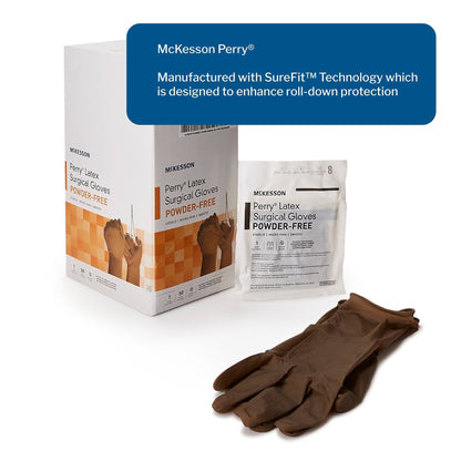 Surgical Glove McKesson Perry Size 8 Sterile Latex Standard Cuff Length Smooth Brown Not Chemo Approved, Packaging Type- Box