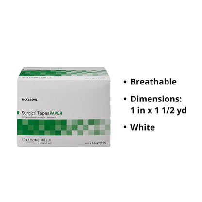 Medical Tape McKesson White 1 Inch X 1-1/2 Yard Paper NonSterile, Packaging Type- Box