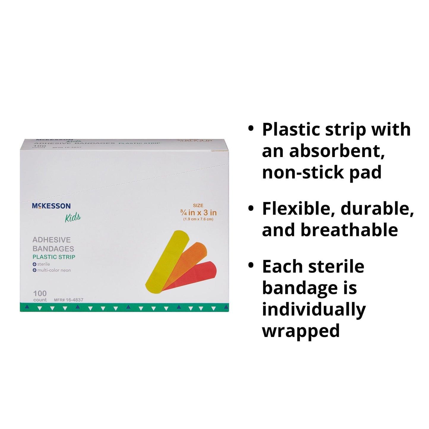 Adhesive Strip McKesson Kids 3/4 X 3 Inch Plastic Rectangle Neon Sterile, Packaging Type- Box