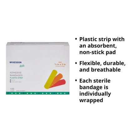 Adhesive Strip McKesson Kids 3/4 X 3 Inch Plastic Rectangle Neon Sterile, Packaging Type- Box