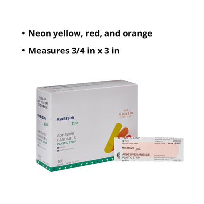 Adhesive Strip McKesson Kids 3/4 X 3 Inch Plastic Rectangle Neon Sterile, Packaging Type- Box