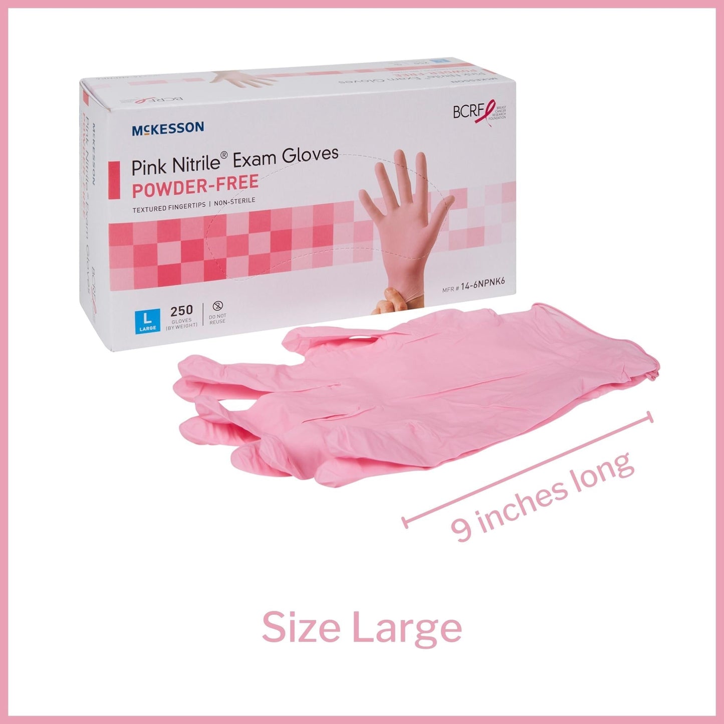Exam Glove McKesson Pink Nitrile Large NonSterile Nitrile Standard Cuff Length Textured Fingertips Pink Not Rated, Packaging Type- Box