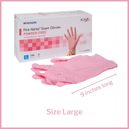 Exam Glove McKesson Pink Nitrile Large NonSterile Nitrile Standard Cuff Length Textured Fingertips Pink Not Rated, Packaging Type- Box
