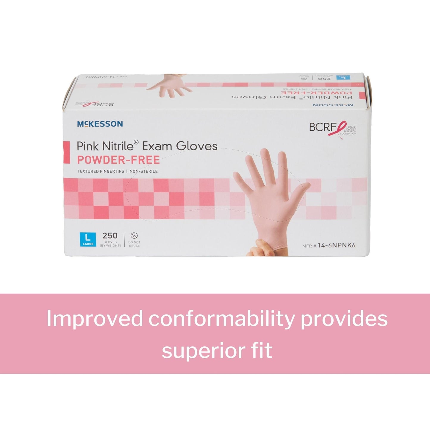 Exam Glove McKesson Pink Nitrile Large NonSterile Nitrile Standard Cuff Length Textured Fingertips Pink Not Rated, Packaging Type- Box