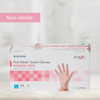 Exam Glove McKesson Pink Nitrile Large NonSterile Nitrile Standard Cuff Length Textured Fingertips Pink Not Rated, Packaging Type- Box