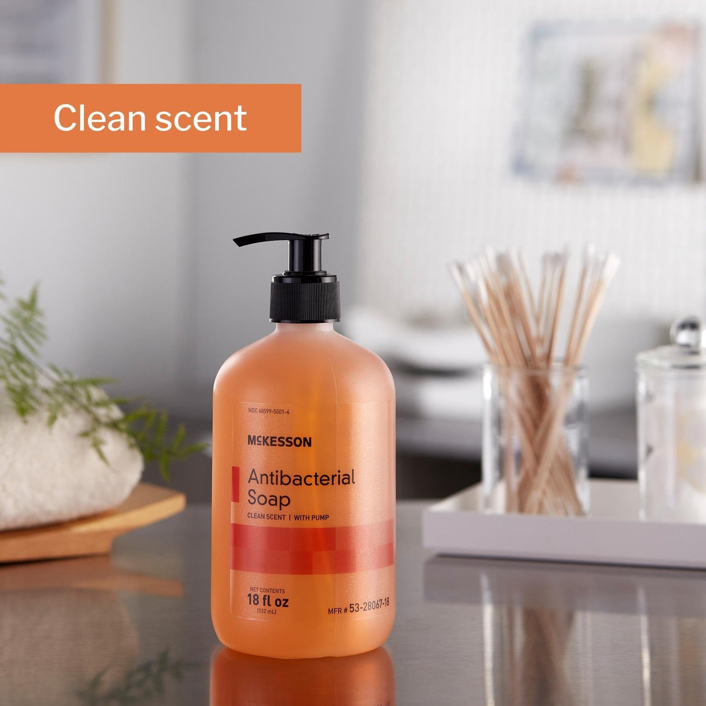 Antibacterial Soap McKesson Liquid 18 oz. Pump Bottle Clean Scent, Packaging Type- Each