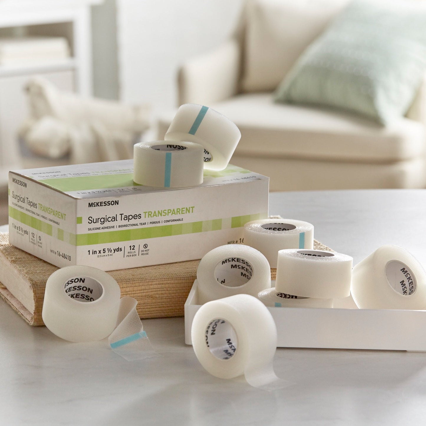 Medical Tape McKesson Transparent 1 Inch X 5-1/2 Yard Plastic / Silicone NonSterile, Packaging Type- Box