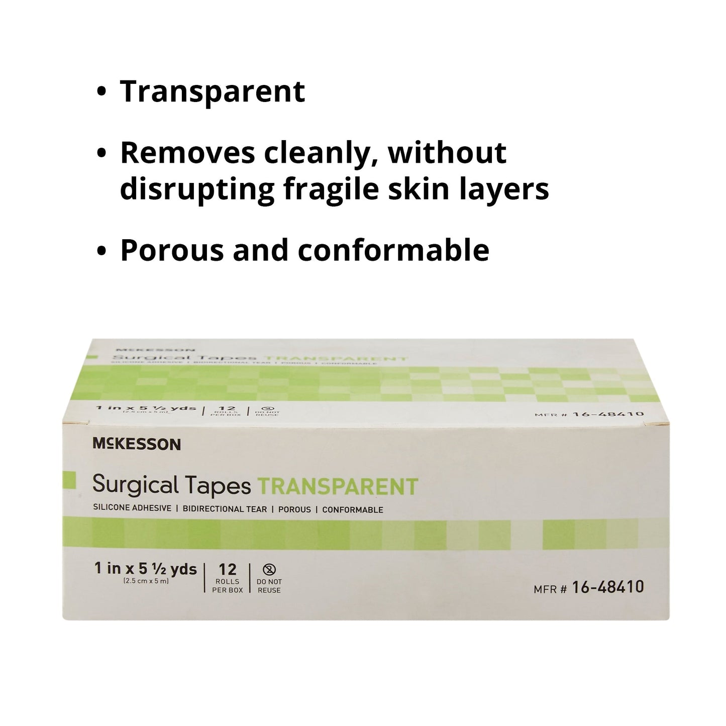 Medical Tape McKesson Transparent 1 Inch X 5-1/2 Yard Plastic / Silicone NonSterile, Packaging Type- Box