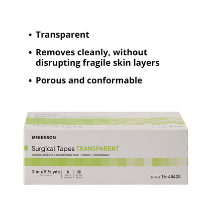 Medical Tape McKesson Transparent 2 Inch X 5-1/2 Yard Plastic / Silicone NonSterile, Packaging Type- Box