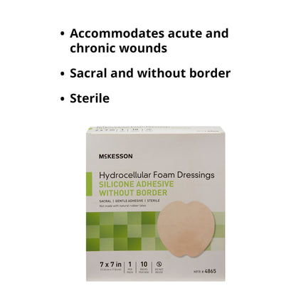 Foam Dressing McKesson 7 X 7 Inch Without Border Film Backing Silicone Gel Adhesive Sacral Sterile, Packaging Type- Each