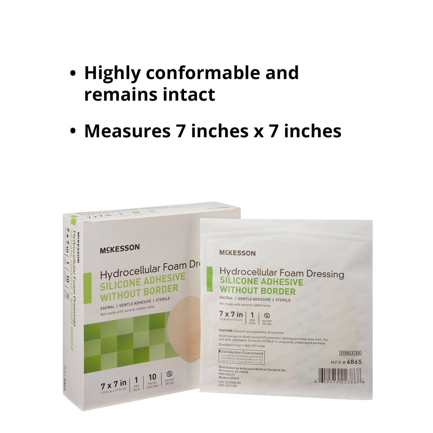 Foam Dressing McKesson 7 X 7 Inch Without Border Film Backing Silicone Gel Adhesive Sacral Sterile, Packaging Type- Each