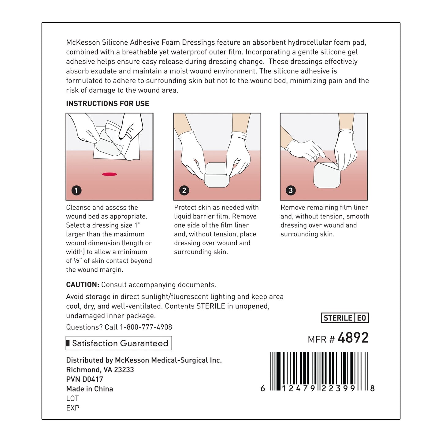 Thin Foam Dressing McKesson Lite 3 X 3 Inch Without Border Film Backing Silicone Gel Adhesive Square Sterile, Packaging Type