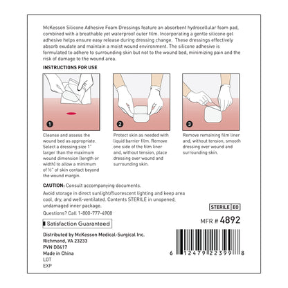 Thin Foam Dressing McKesson Lite 3 X 3 Inch Without Border Film Backing Silicone Gel Adhesive Square Sterile, Packaging Type