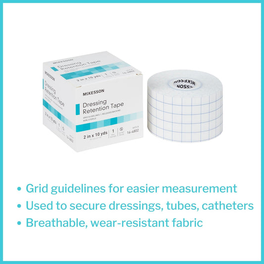 Water Resistant Dressing Retention Tape with Liner McKesson White 2 Inch X 10 Yard Nonwoven / Printed Release Paper NonSterile, Packaging Type- Box