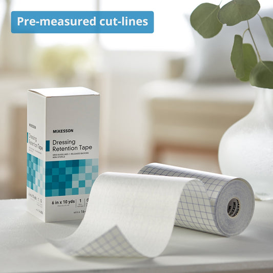 Water Resistant Dressing Retention Tape with Liner McKesson White 6 Inch X 10 Yard Nonwoven / Printed Release Paper NonSterile, Packaging Type- Box