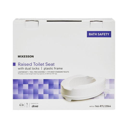 Raised Toilet Seat McKesson 4 Inch Height White 400 lbs. Weight Capacity, Packaging Type- Each