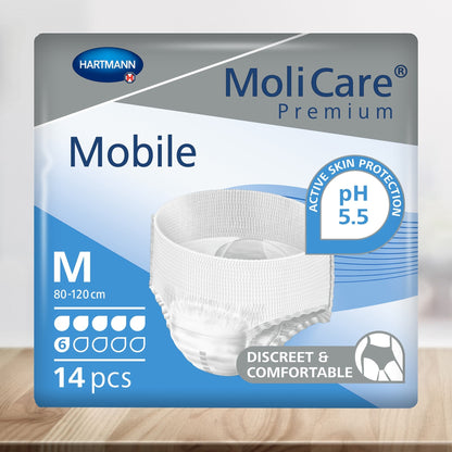 Unisex Adult Absorbent Underwear MoliCare Premium Mobile 6D Pull On with Tear Away Seams Medium Disposable Moderate Absorbency, Packaging Type- Case