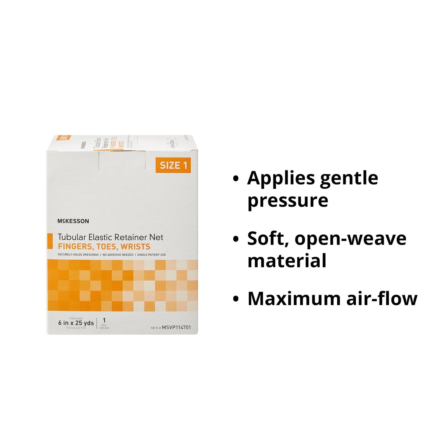 Elastic Net Retainer Dressing McKesson Tubular Elastic 6 Inch X 25 Yard (15.2 cm x 22.9 m) Size 1 White Finger / Toe / Wrist NonSterile, Packaging Type- Box