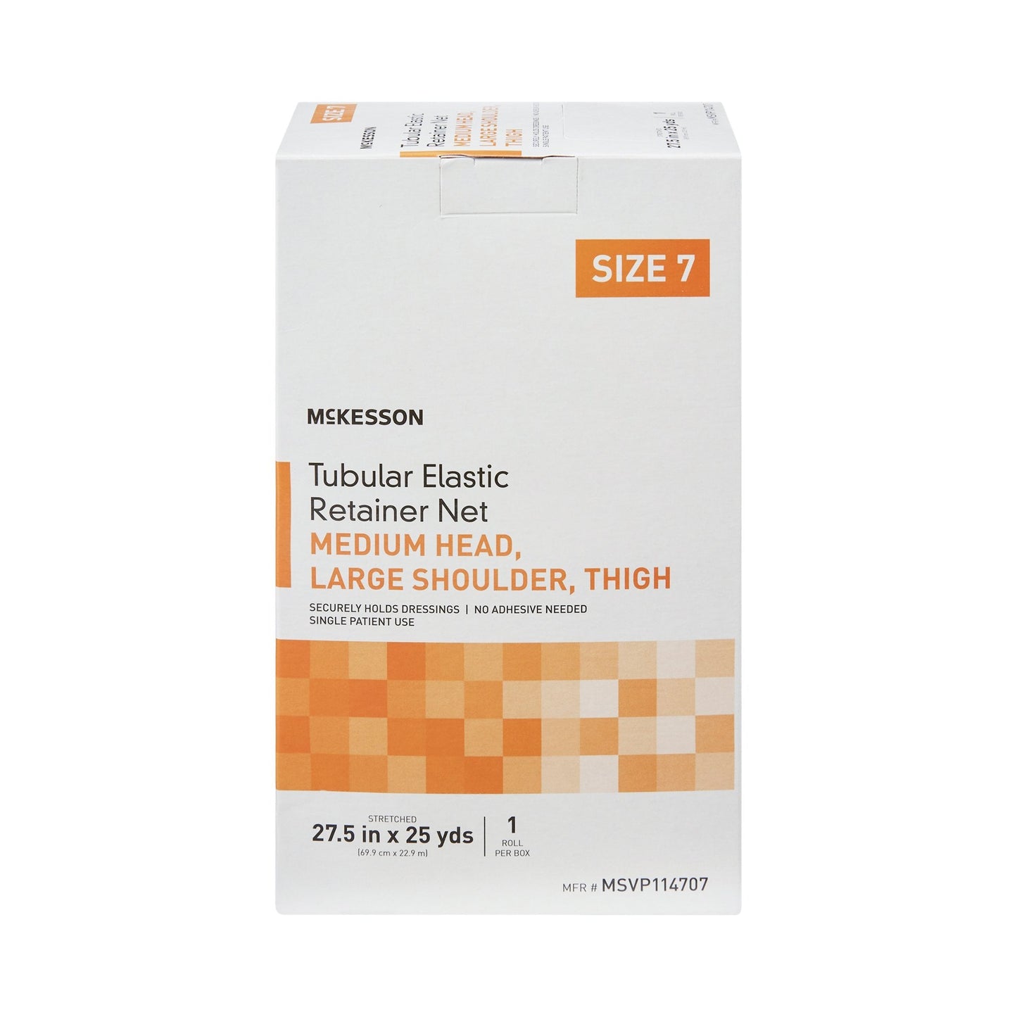 Elastic Net Retainer Dressing McKesson Tubular Elastic 27-1/2 Inch X 25 Yard (69.9 cm X 22.9 m) Size 7 White Medium Head / Large Shoulder / Thigh NonSterile, Packaging Type- Box