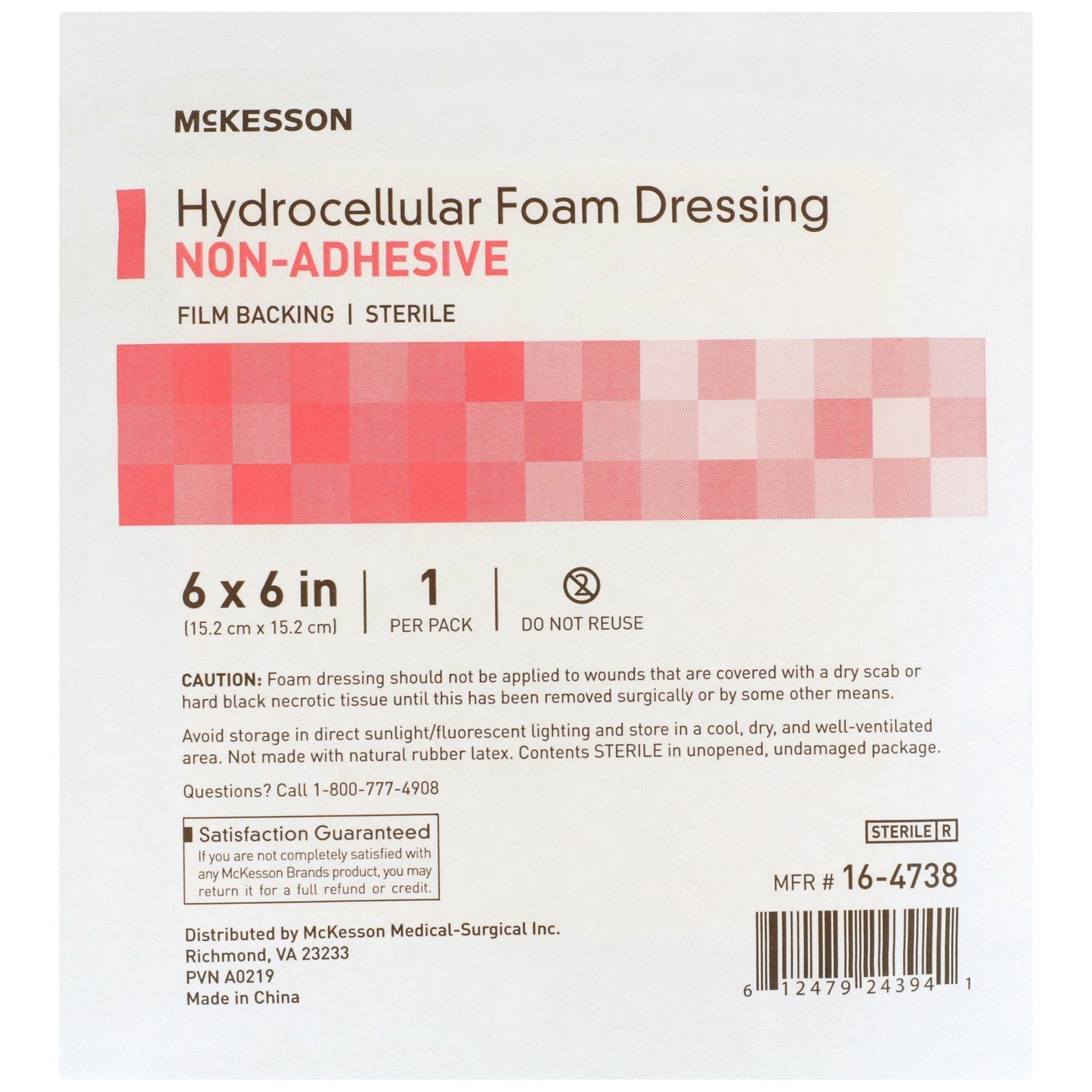 Foam Dressing McKesson 6 X 6 Inch Without Border Film Backing Nonadhesive Square Sterile, Packaging Type- Each