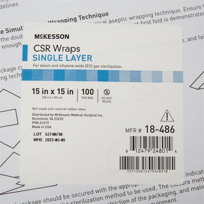 McKesson Sterilization Wrap Blue 15 X 15 Inch Single Layer Cellulose Steam / EO Gas, Packaging Type- Box
