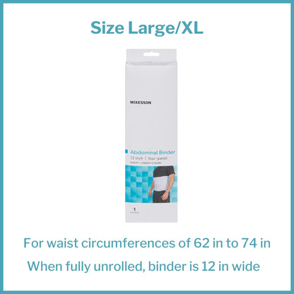 Abdominal Binder McKesson Large / X-Large Hook and Loop Closure 62 to 74 Inch Waist Circumference 12 Inch Height Adult, Packaging Type- Each