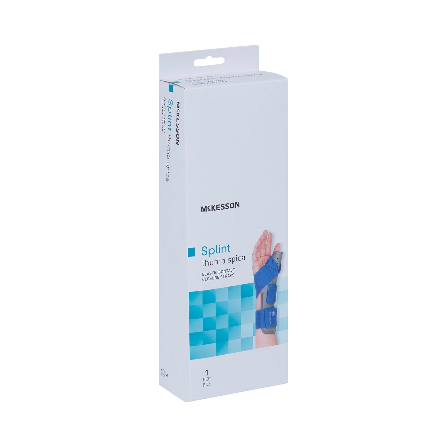 Thumb Splint McKesson Adult Small / Medium Hook and Loop Strap Closure Left Hand Blue / Gray, Packaging Type- Each