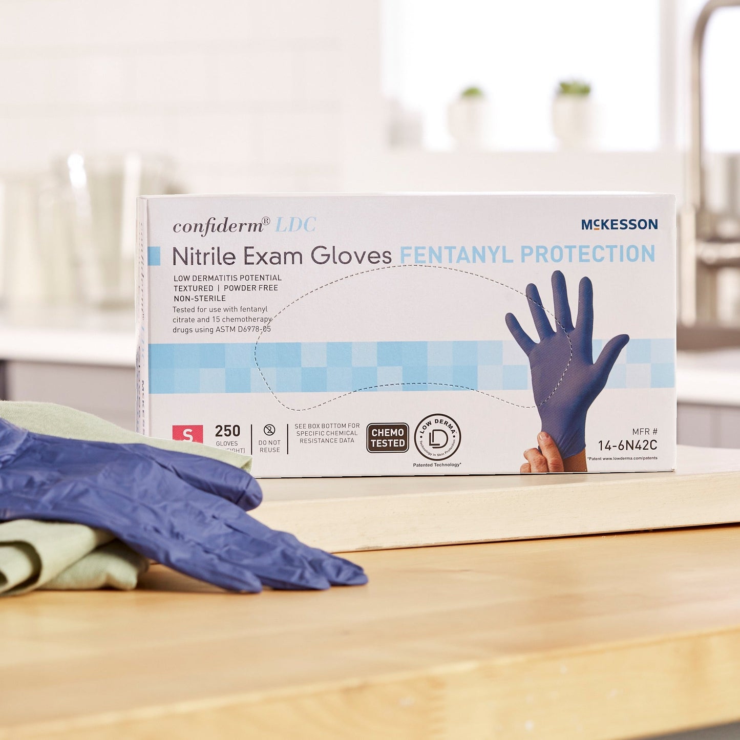 Exam Glove McKesson Confiderm LDC Small NonSterile Nitrile Standard Cuff Length Fully Textured Blue Chemo Tested / Fentanyl Tested, Packaging Type- Box