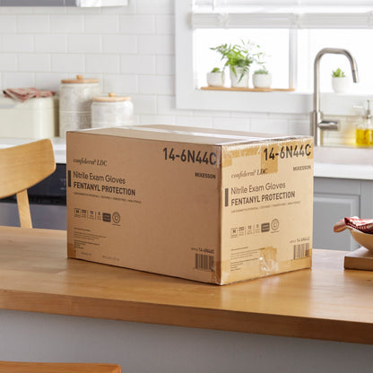 Exam Glove McKesson Confiderm LDC Medium NonSterile Nitrile Standard Cuff Length Fully Textured Blue Chemo Tested / Fentanyl Tested, Packaging Type- Box