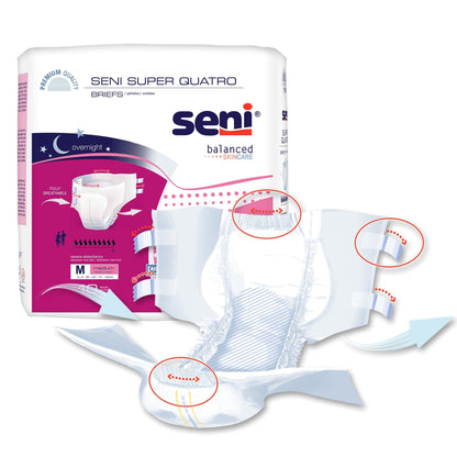 Unisex Adult Incontinence Brief Seni Super Quatro Medium Disposable Heavy Absorbency, Packaging Type- Case