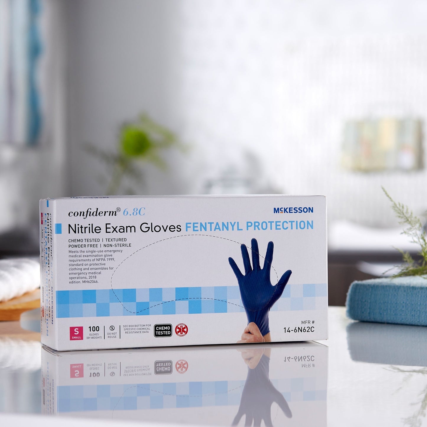 Exam Glove McKesson Confiderm 6.8C Small NonSterile Nitrile Standard Cuff Length Textured Fingertips Blue Chemo Tested / Fentanyl Tested, Packaging Type- Box
