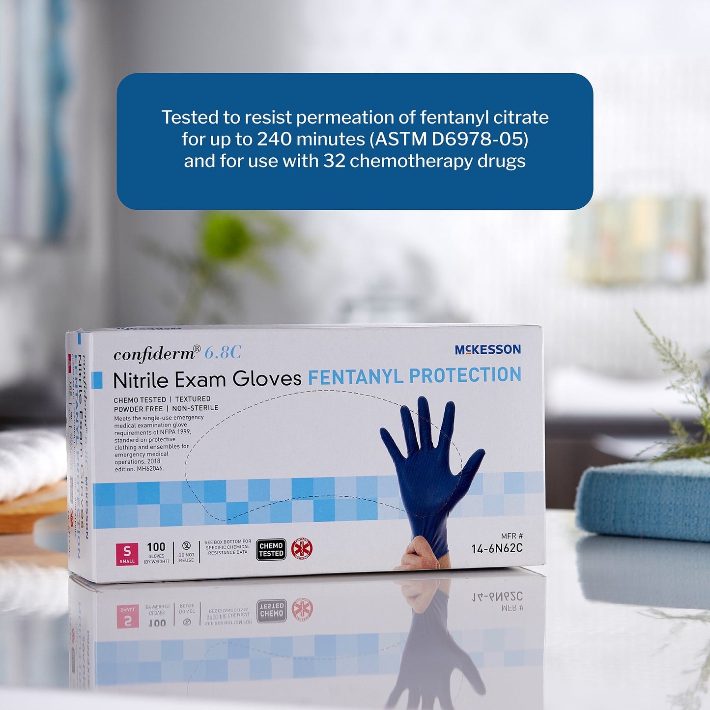 Exam Glove McKesson Confiderm 6.8C Small NonSterile Nitrile Standard Cuff Length Textured Fingertips Blue Chemo Tested / Fentanyl Tested, Packaging Type- Box