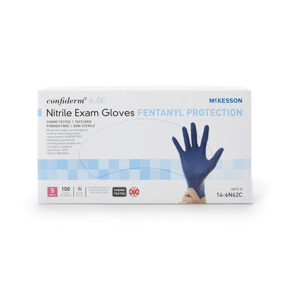 Exam Glove McKesson Confiderm 6.8C Small NonSterile Nitrile Standard Cuff Length Textured Fingertips Blue Chemo Tested / Fentanyl Tested, Packaging Type- Box