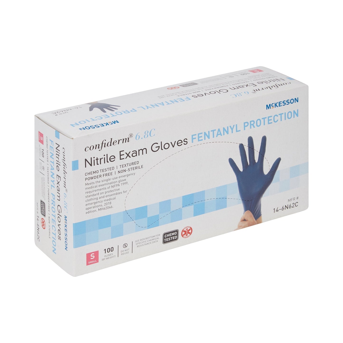 Exam Glove McKesson Confiderm 6.8C Small NonSterile Nitrile Standard Cuff Length Textured Fingertips Blue Chemo Tested / Fentanyl Tested, Packaging Type- Box
