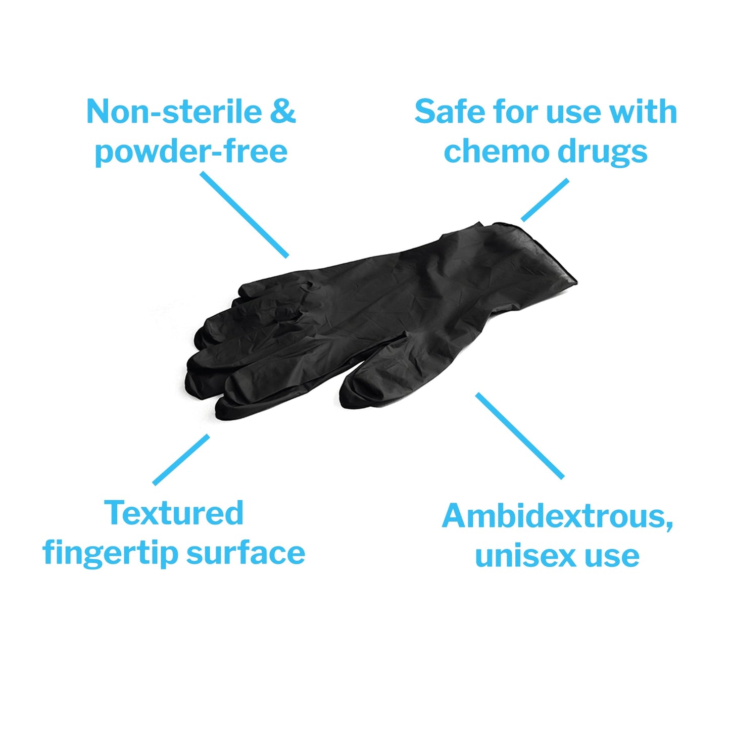 Exam Glove Touch of Life X-Large NonSterile Nitrile Textured Fingertips Black Chemo Tested, Packaging Type- Box