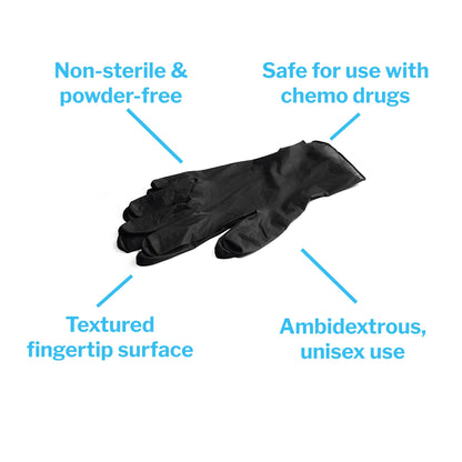 Exam Glove Touch of Life X-Large NonSterile Nitrile Textured Fingertips Black Chemo Tested, Packaging Type- Box