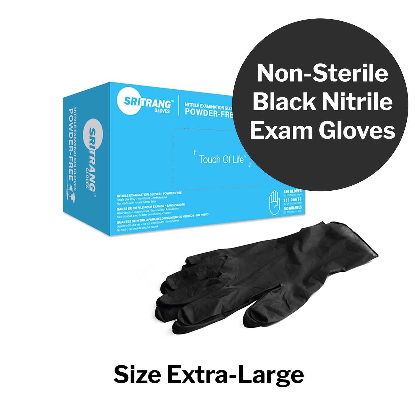 Exam Glove Touch of Life X-Large NonSterile Nitrile Textured Fingertips Black Chemo Tested, Packaging Type- Box